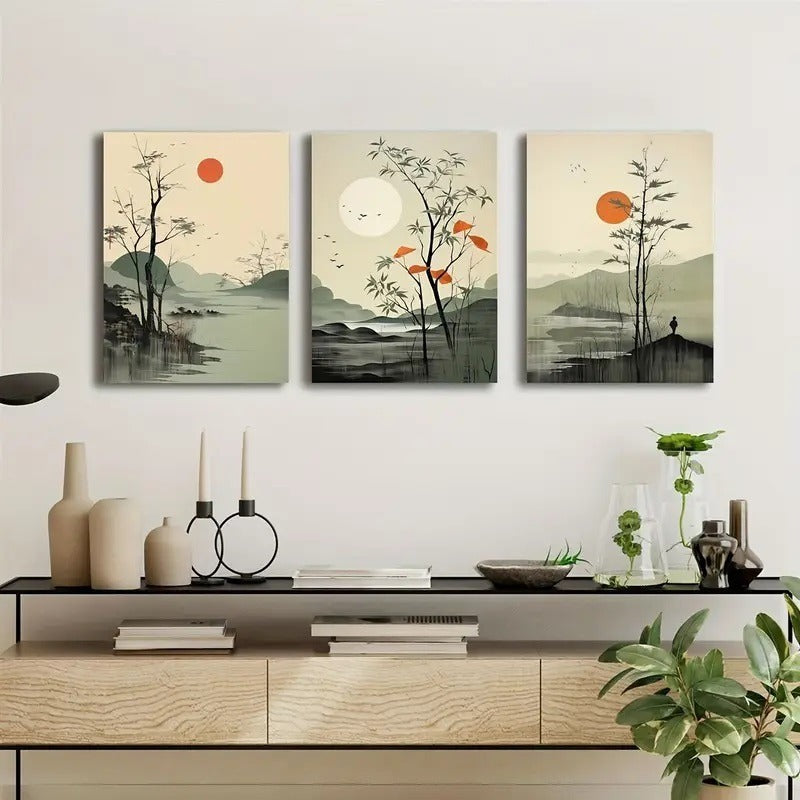 3pcs Wall Art Set – Modern Classic Style Painted Scenes, Wood Mdf Photo Tile Frame Orientation For Living Room, Bedroom, Home Office – Art Deco Themed Paintings