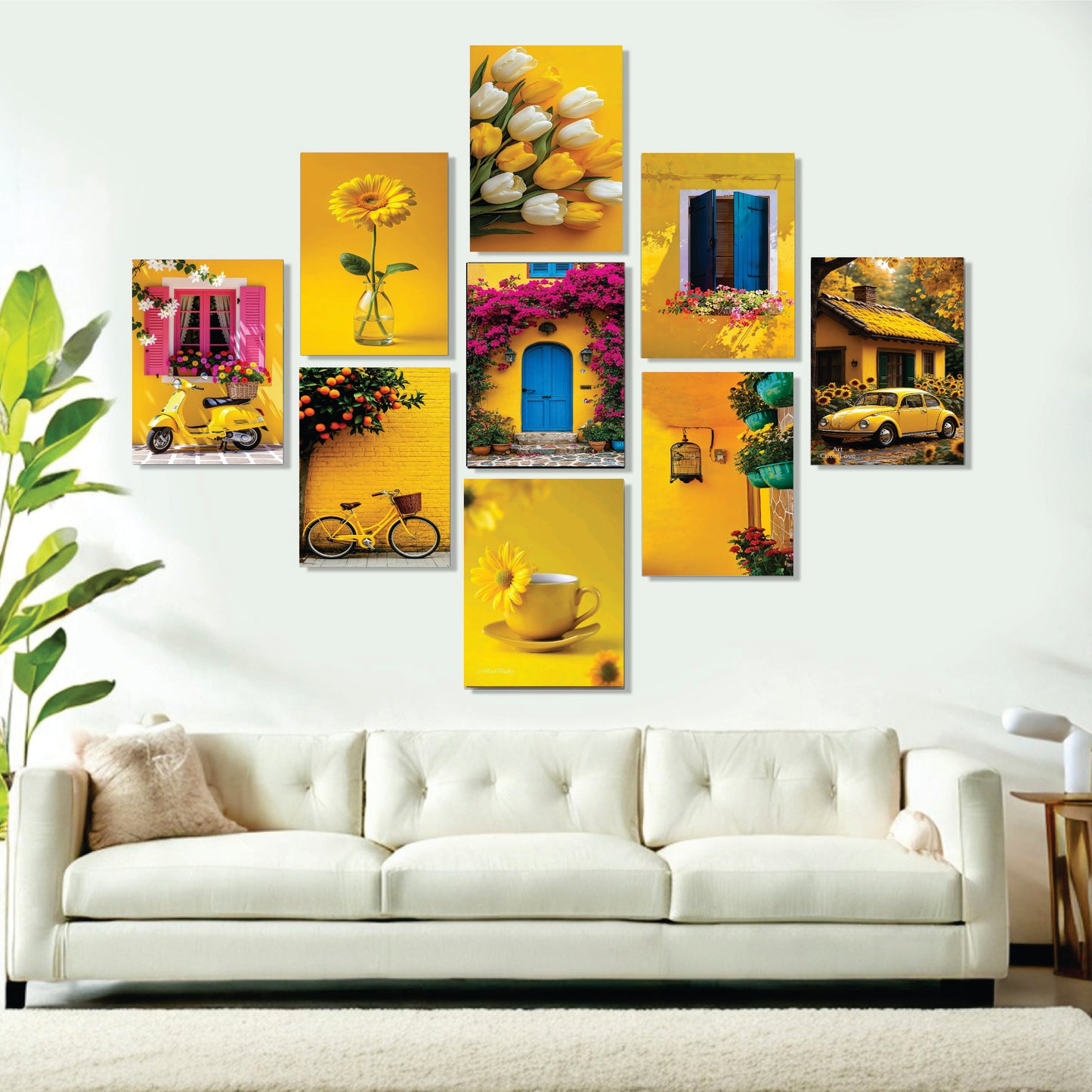 Set Of 9 Yellow Home Aesthetic Wall Art Home Decoration