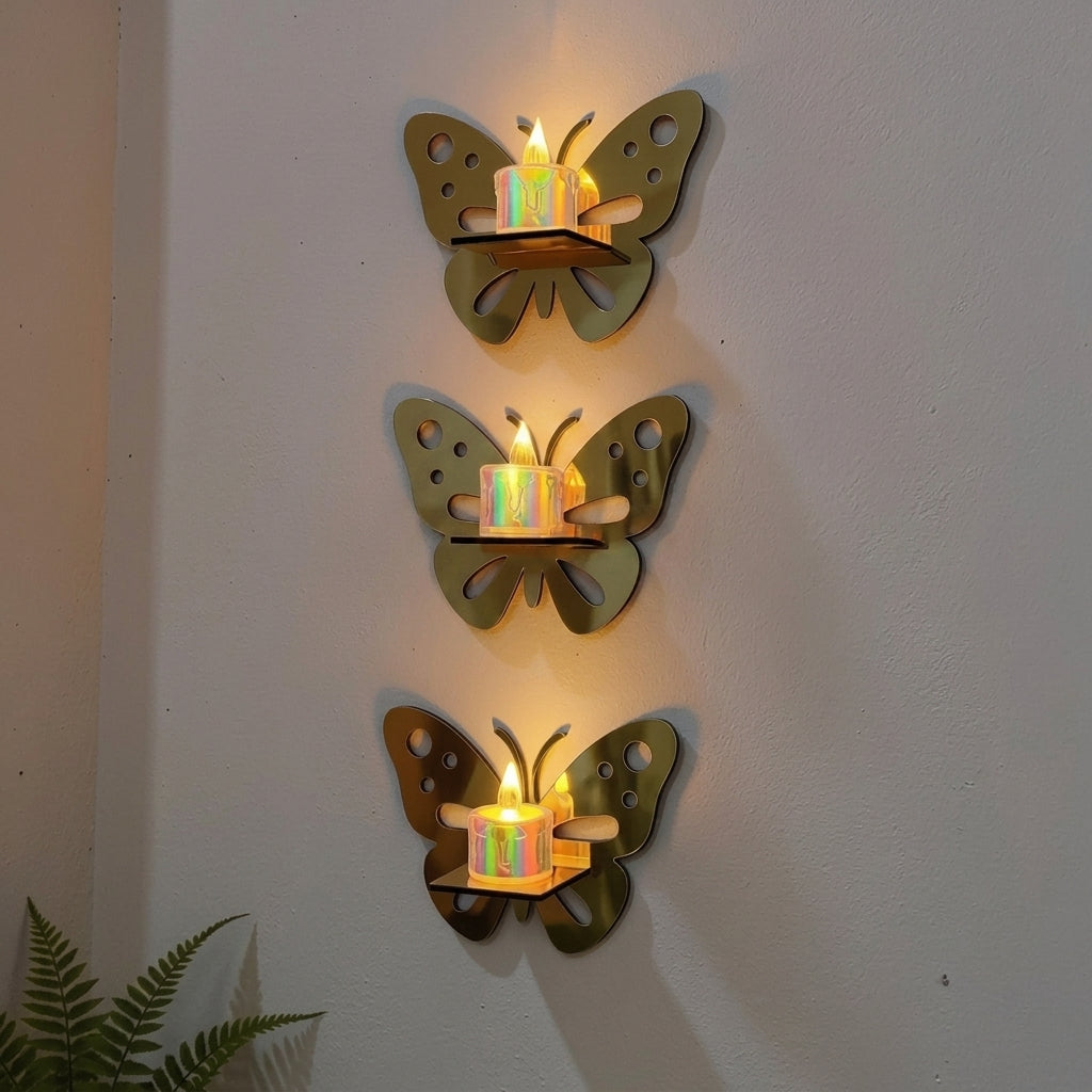 3 Butterfly Wall Shelves with 3 FREE Artificial LED Candles