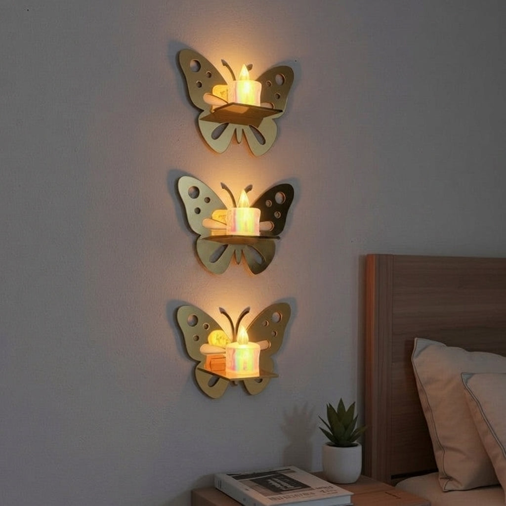 3 Butterfly Wall Shelves with 3 FREE Artificial LED Candles
