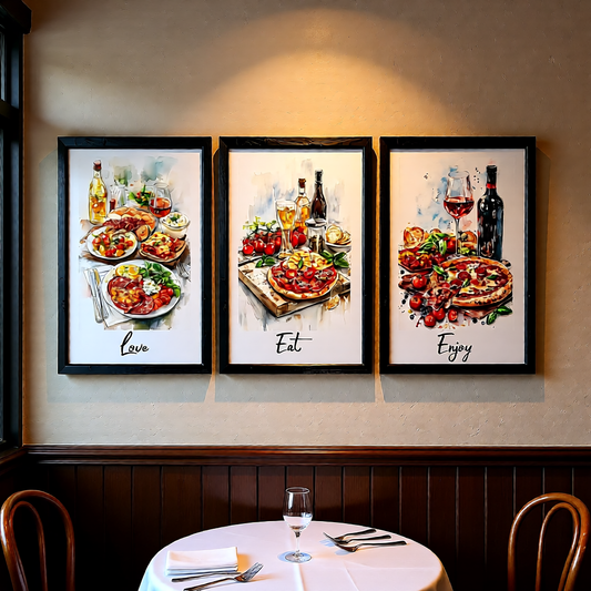 Set of 3 Food Restuarent wall art Pvc Frame