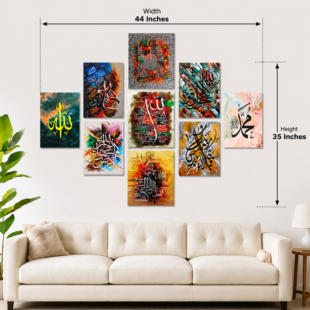 Set of 9 Wall Art Wooden Phototile Caligraphy for Wall Decor