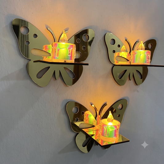 3 Butterfly Wall Shelves with 3 FREE Artificial LED Candles