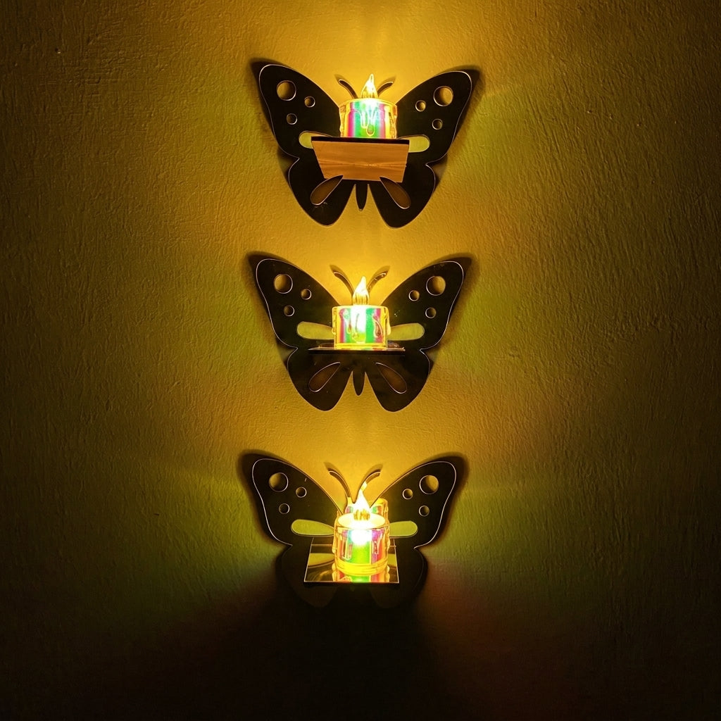 3 Butterfly Wall Shelves with 3 FREE Artificial LED Candles