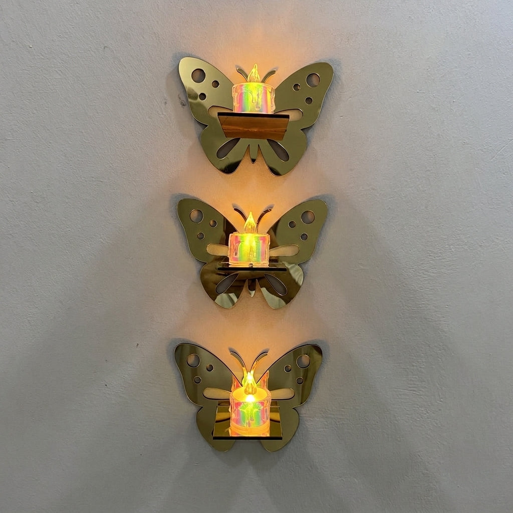 3 Butterfly Wall Shelves with 3 FREE Artificial LED Candles