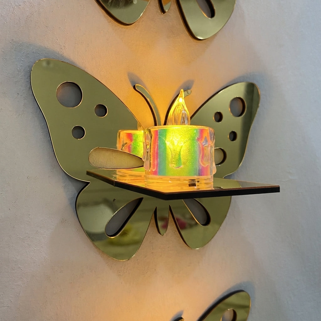 3 Butterfly Wall Shelves with 3 FREE Artificial LED Candles