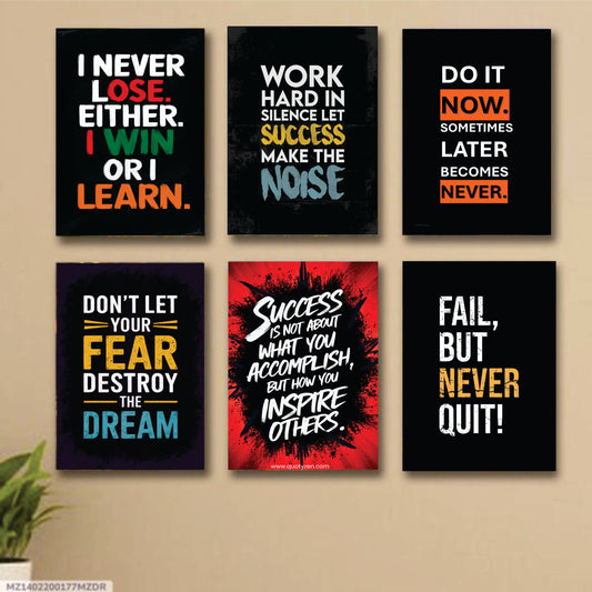 set of 6 Motivational sticky canvas frames for wall decore / sticky phototiles