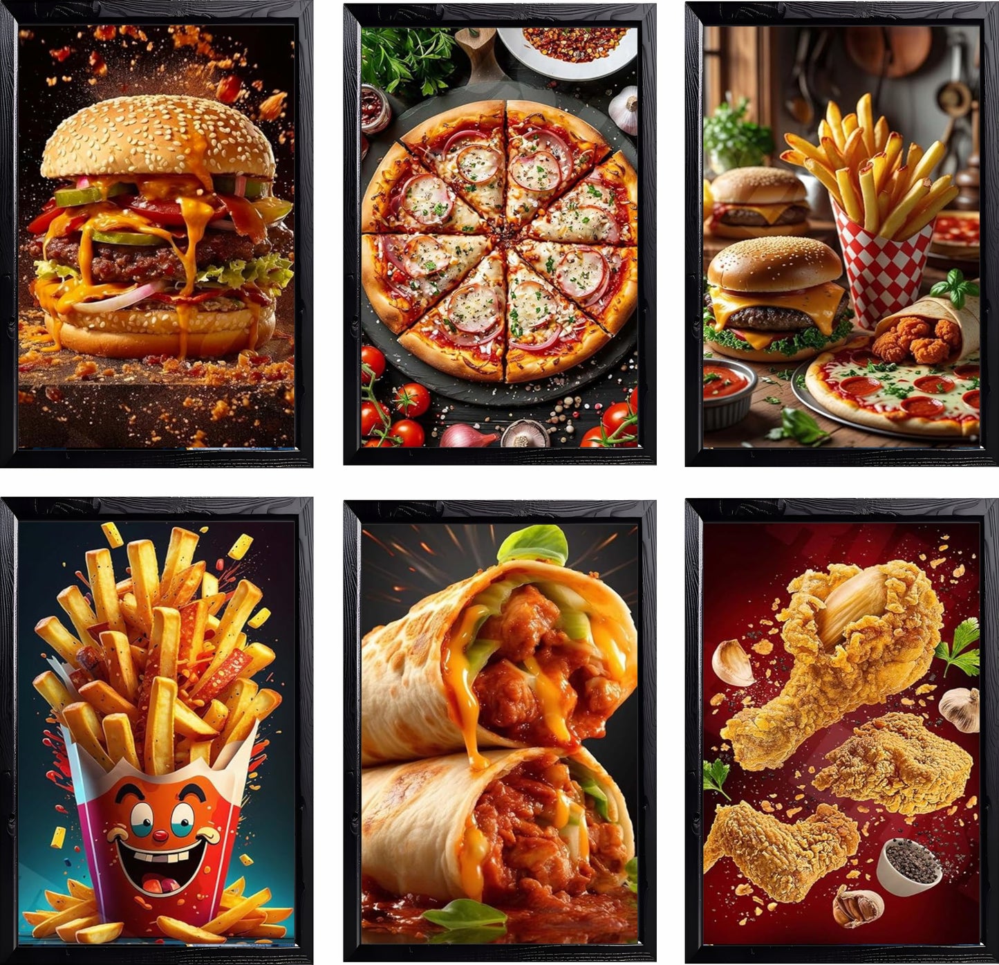 Set of 6 Food Restuarant Wall art Frame F103