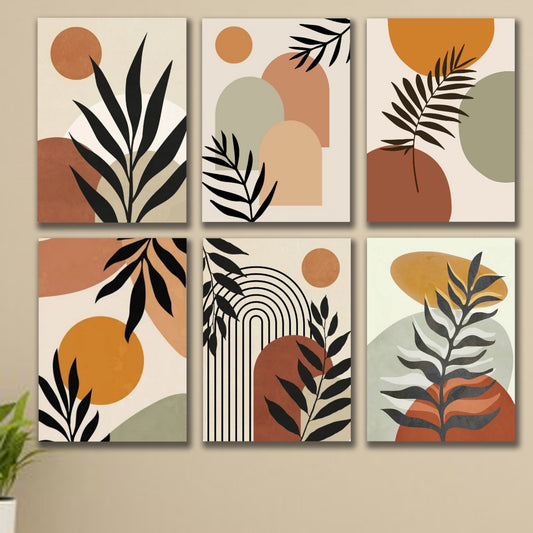 set of 6 abstract art wooden frames for wall decoration / sticky photo tiles