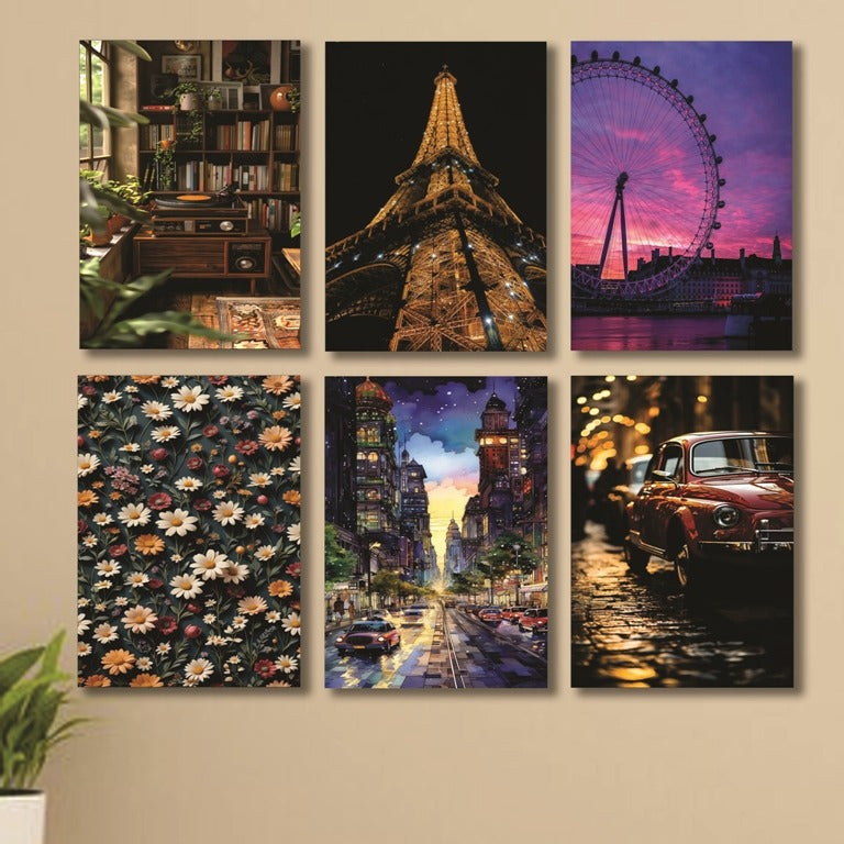 Set of 6 Wall Art Wooden Phototile Frames for Wall Decor
