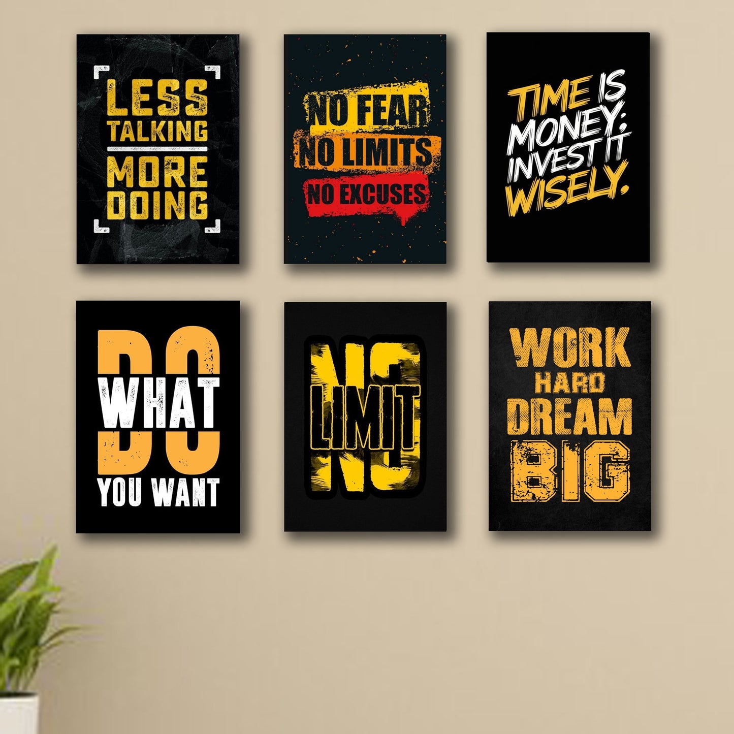 set of 6 Motivational sticky wooden frames for home office wall decore / sticky phototiles