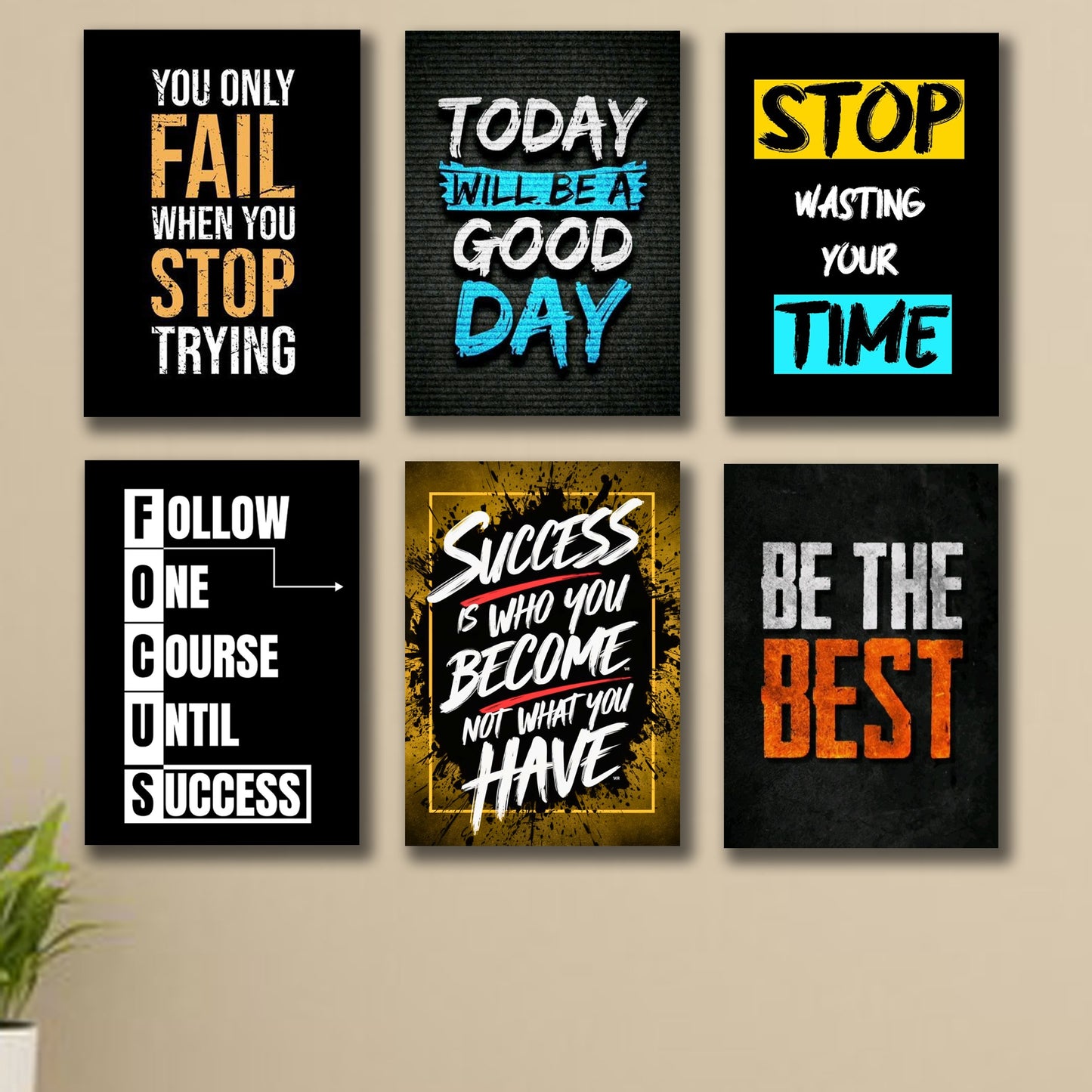 set of 6 Motivational sticky canvas frames for wall decore / sticky phototiles Ratings 35