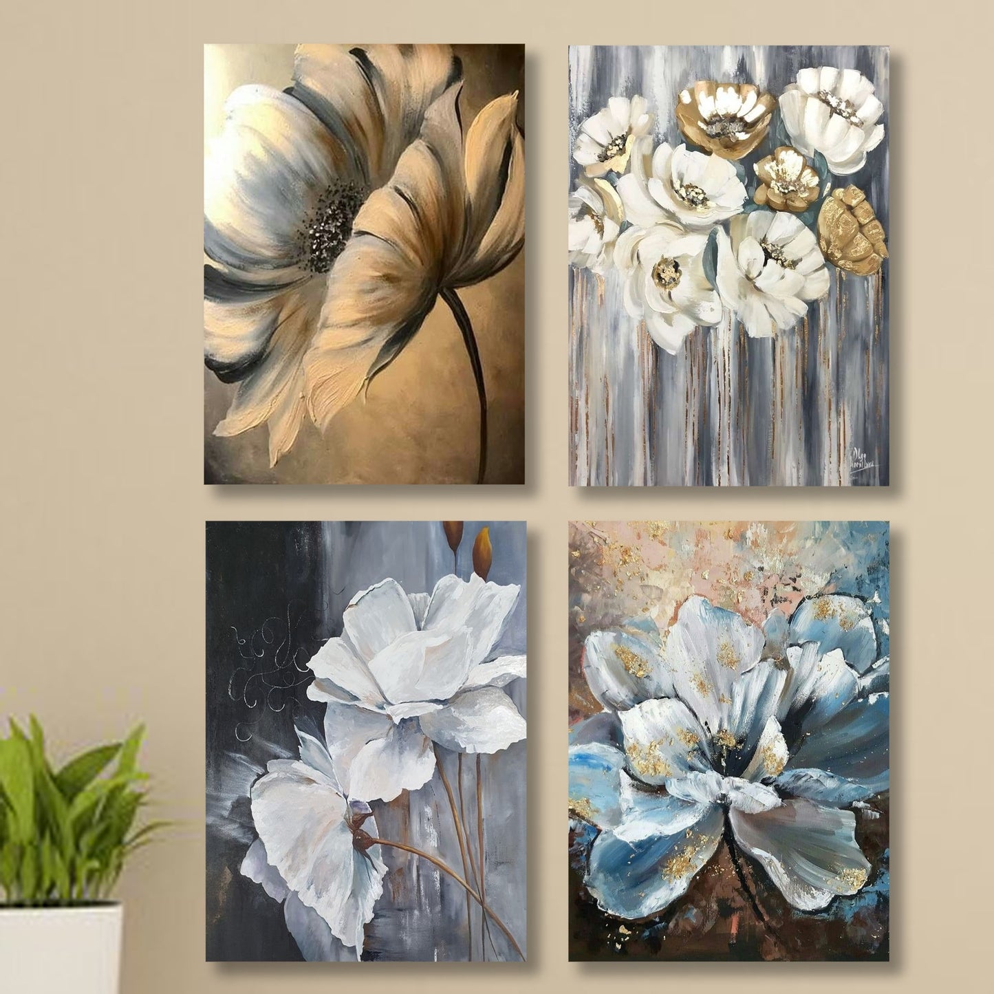Product details of set of 4 wall art wooden canvas frames for home decoration