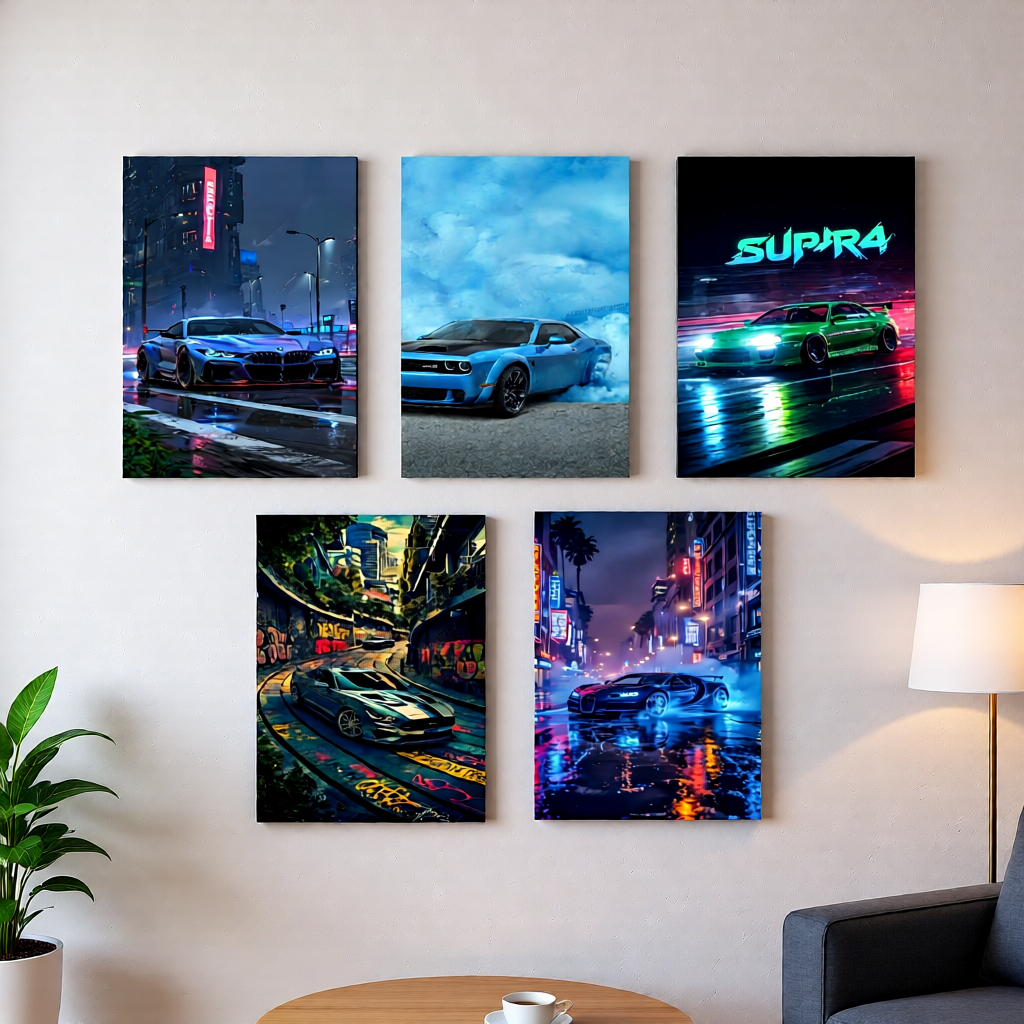 Set of 5 Sports Car Wall Phototile Wall decoration