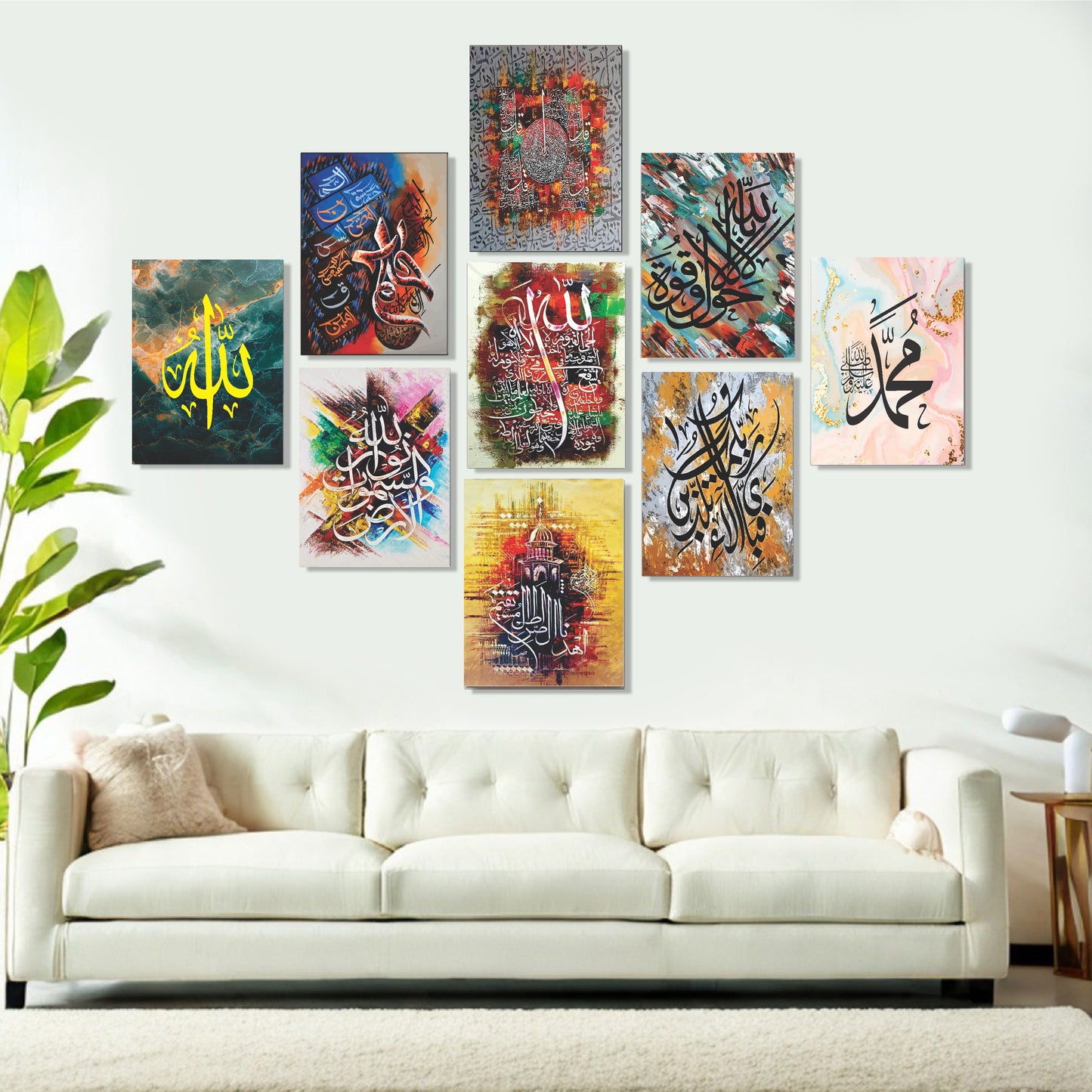 Set of 9 Wall Art Wooden Phototile Caligraphy for Wall Decor