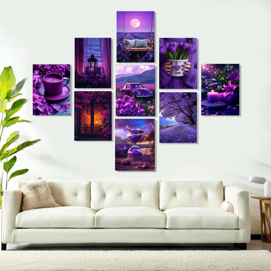 Set Of 9 Purple Home Aesthetic Wall Art Home Decoration