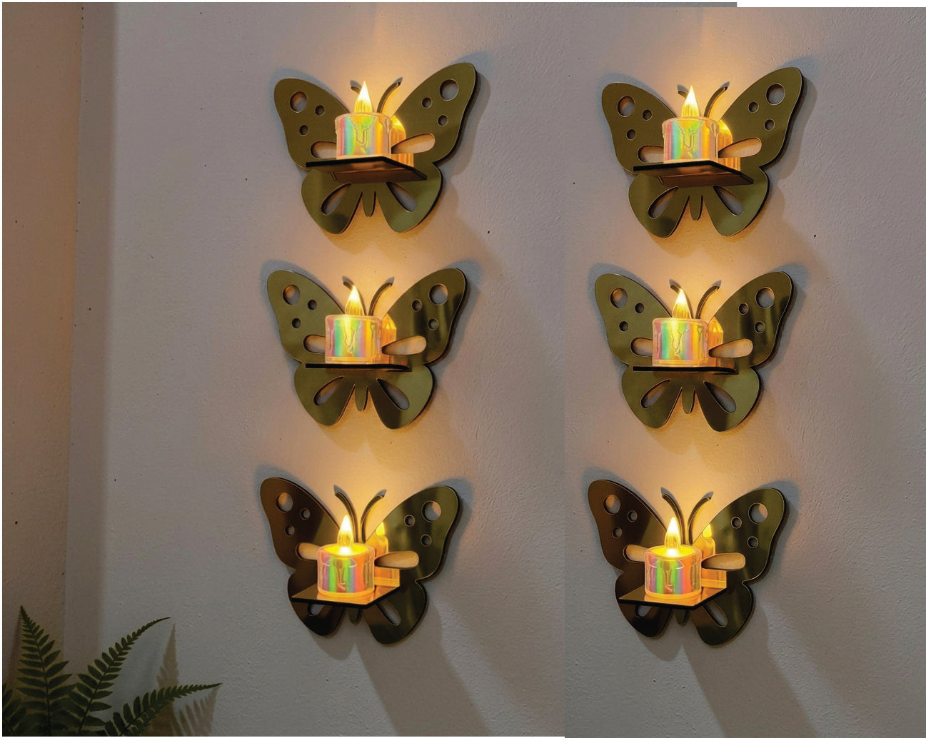 3 Butterfly Wall Shelves with 3 FREE Artificial LED Candles